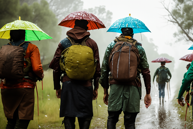 Hikers-with-ridiculous-mini-umbrellas-in-the-rain
